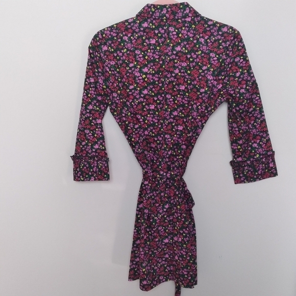 LOFT Black and Pink Floral Cotton Midi Shirt Dress Size 6 Petite - Picture 2 of 12